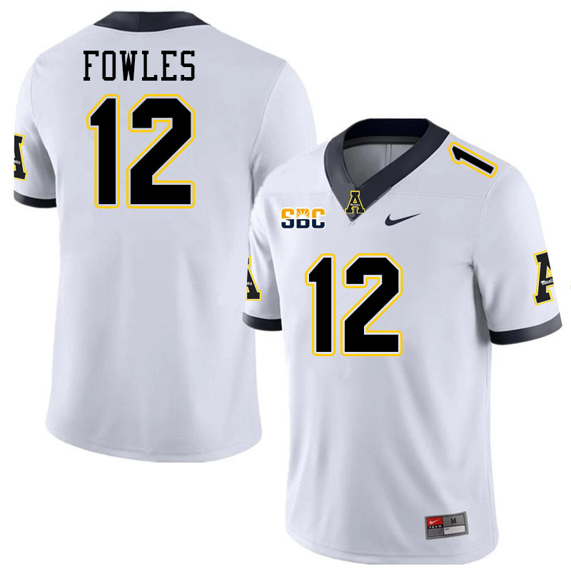 Appalachian State Mountaineers #12 William Fowles College Football Jerseys Stitched-White